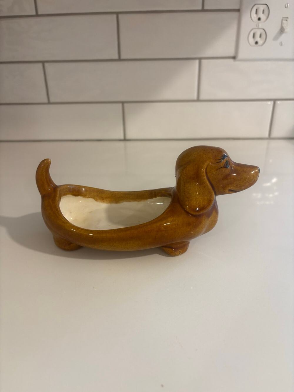 Vintage Ceramic Dachshund Weiner Dog Planter
